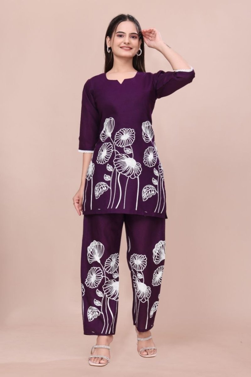 Vf 22 Slub Cotton With Embroidery Work Co Ord Set